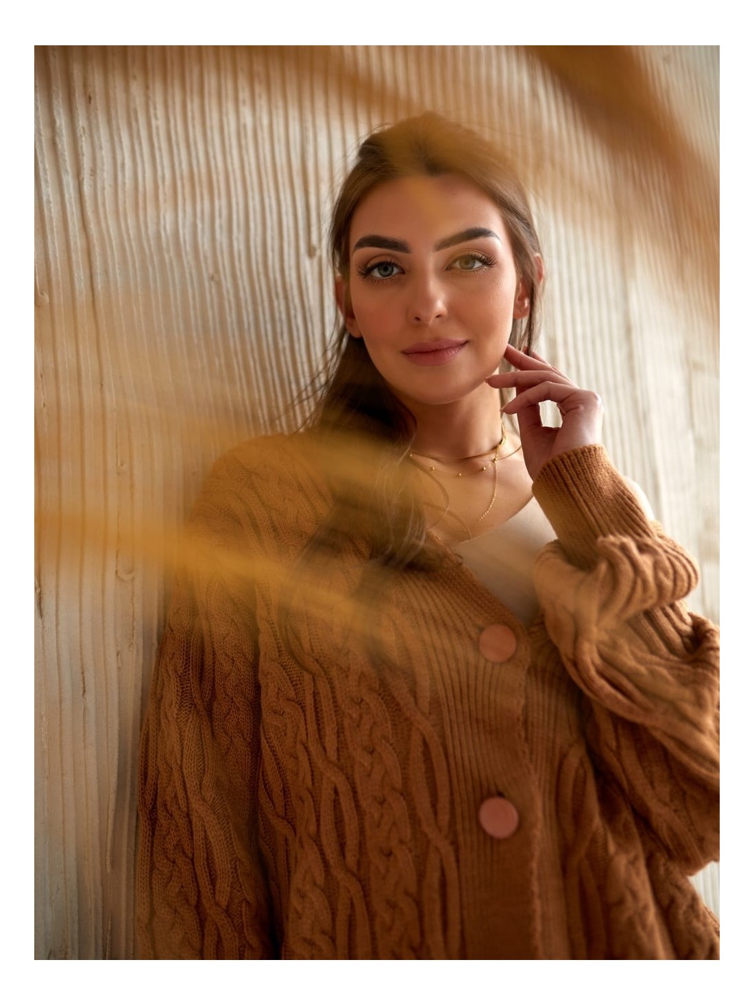 Cardigan supradimensionat cu impletitura caramel 0587 - Magazin online - Boutique